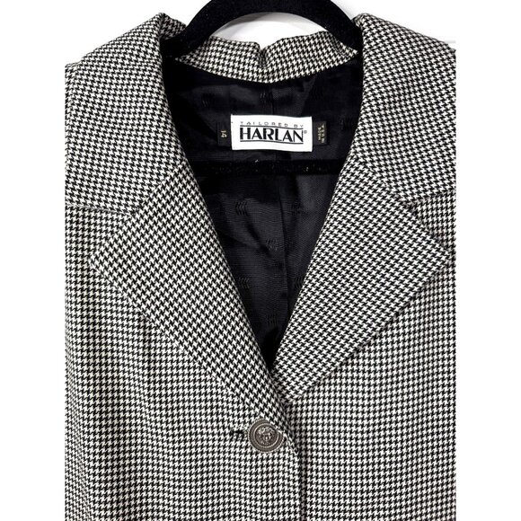 Custom Tailored By Harlan Houndstooth Duster Sz 14 Medusa Buttons Classic Preppy - Picture 4 of 8